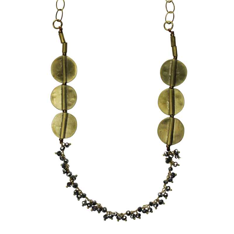 Brass Necklace with Pyrite Strands