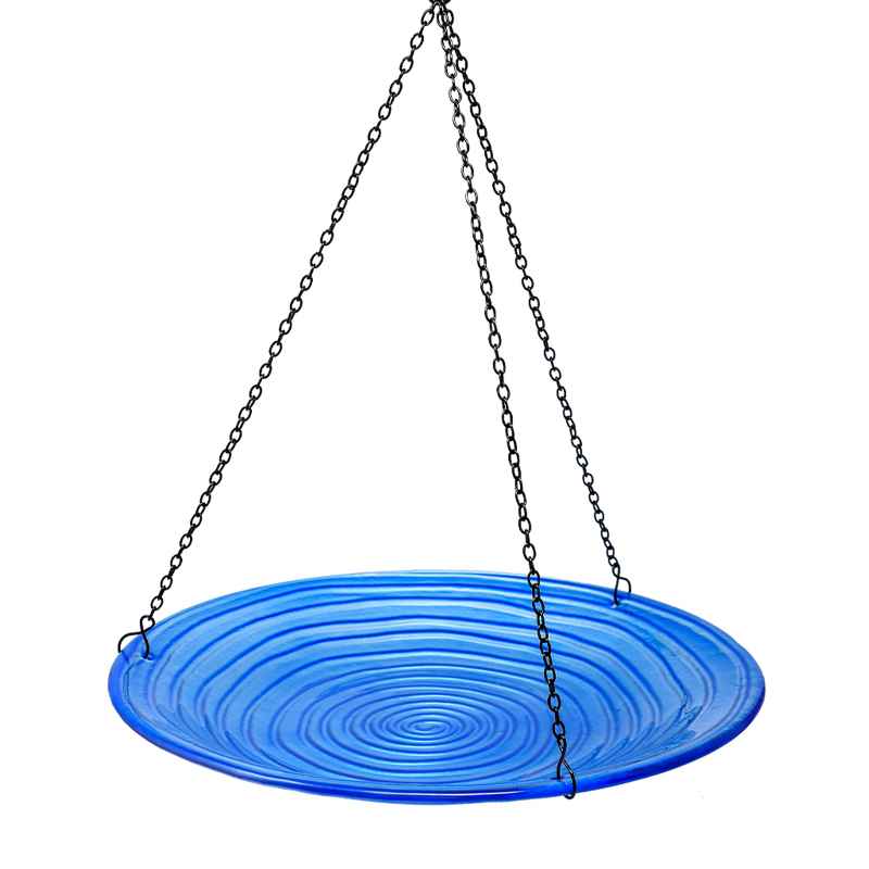 Blue Swirls Hanging Glass Birdbath