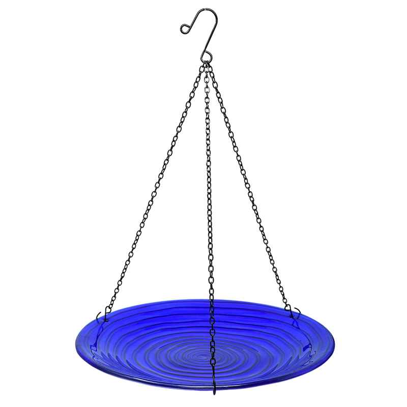 Cobalt Swirls Hanging Glass Bird Bath