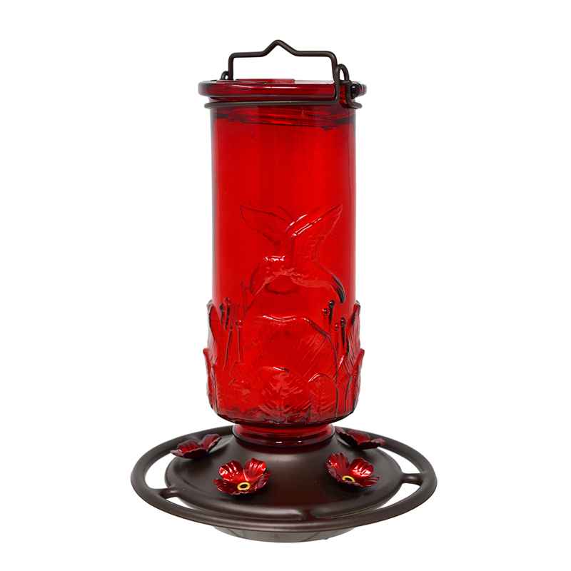 Embossed Glass Ruby Hummingbird Feeder