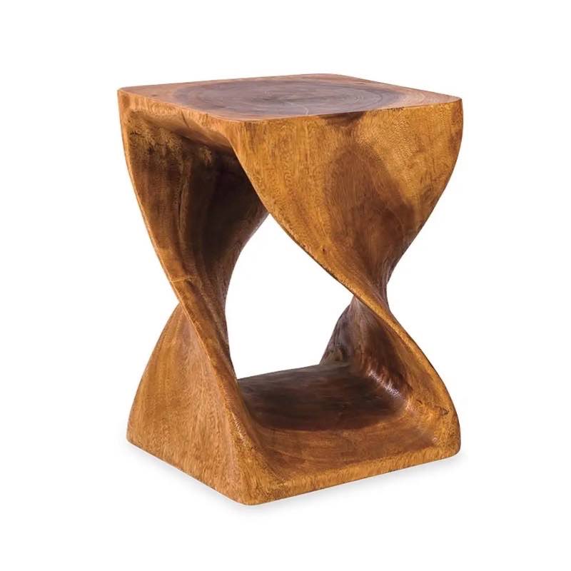 Hand-Carved Monkey Pod Wood Twisty Stool 18