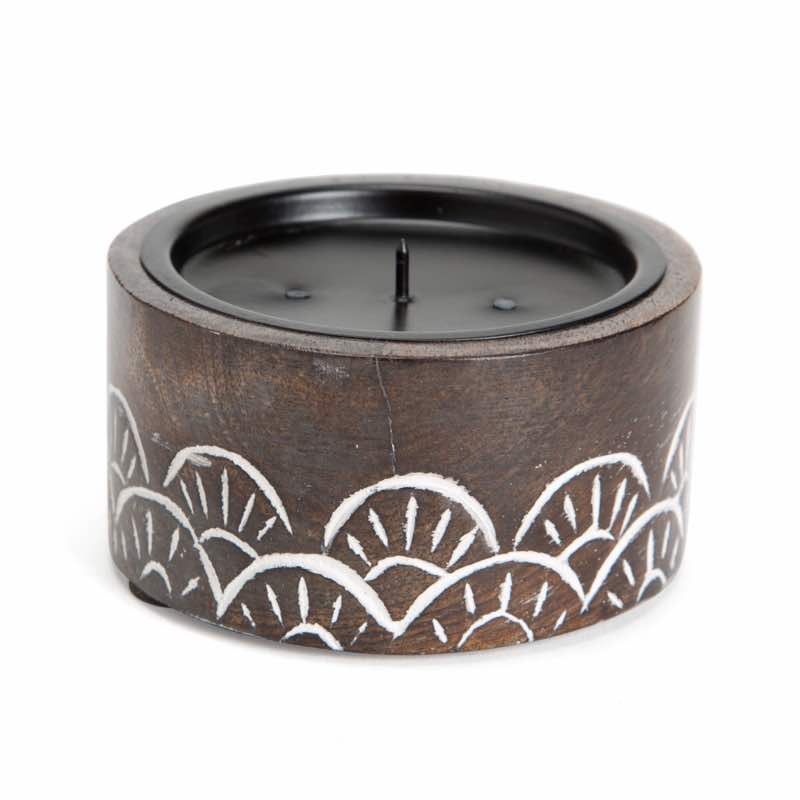 Handcarved Indian Rosewood Round Candle Holder - Small