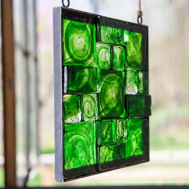 Framed Recycled Green Glass Block Art