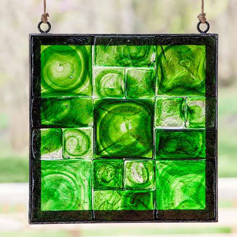 Framed Recycled Green Glass Block Art