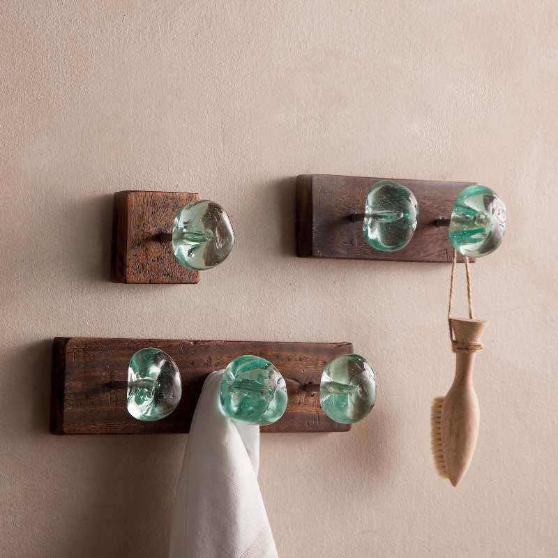 Recycled Glass and Reclaimed Wood Hooks - 2 Hook