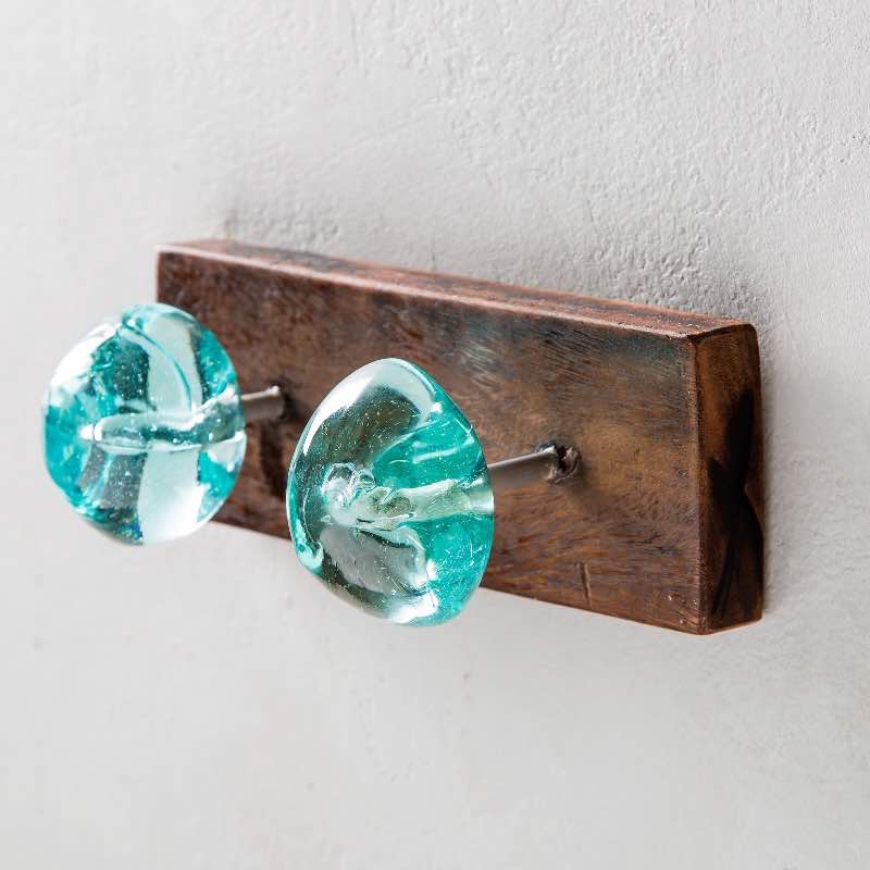 Recycled Glass and Reclaimed Wood Hooks - 2 Hook