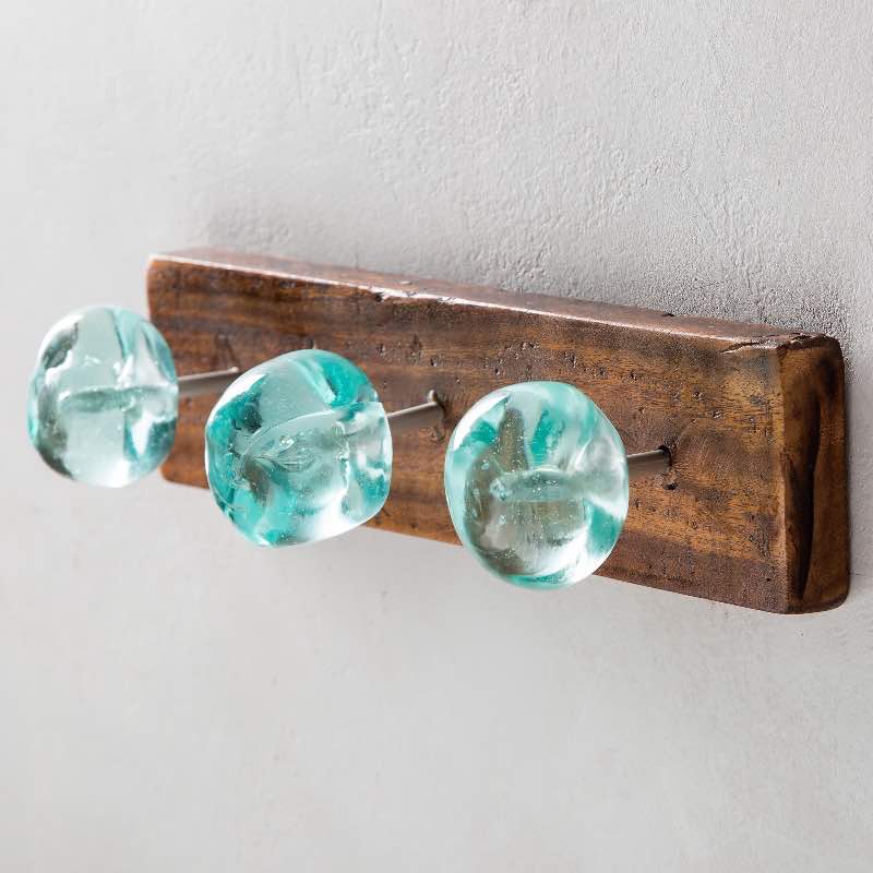 Recycled Glass and Reclaimed Wood Hooks - 3 Hook