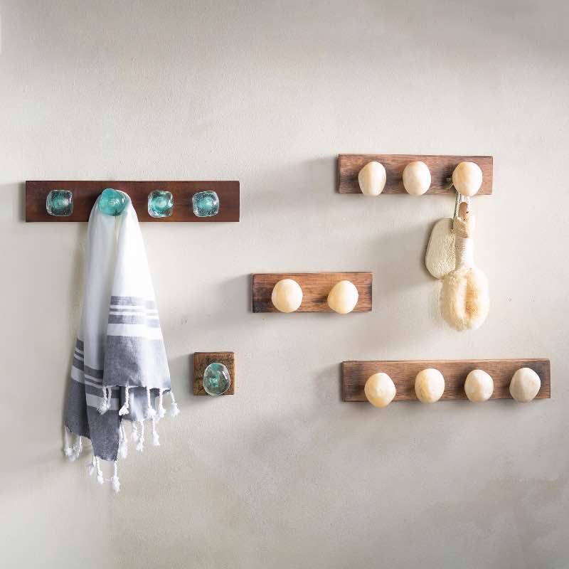 Recycled Glass and Reclaimed Wood Hooks - 4 Hook