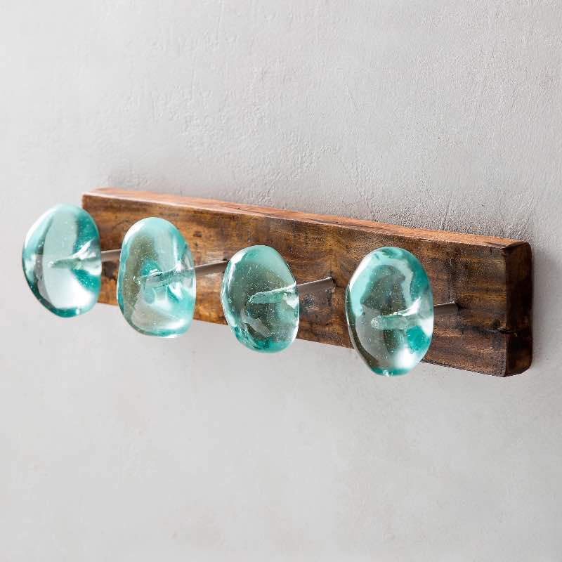 Recycled Glass and Reclaimed Wood Hooks - 4 Hook