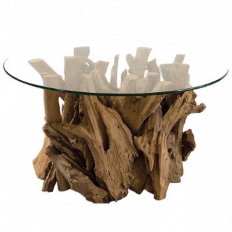 Teak Driftwood & Glass Coffee Table