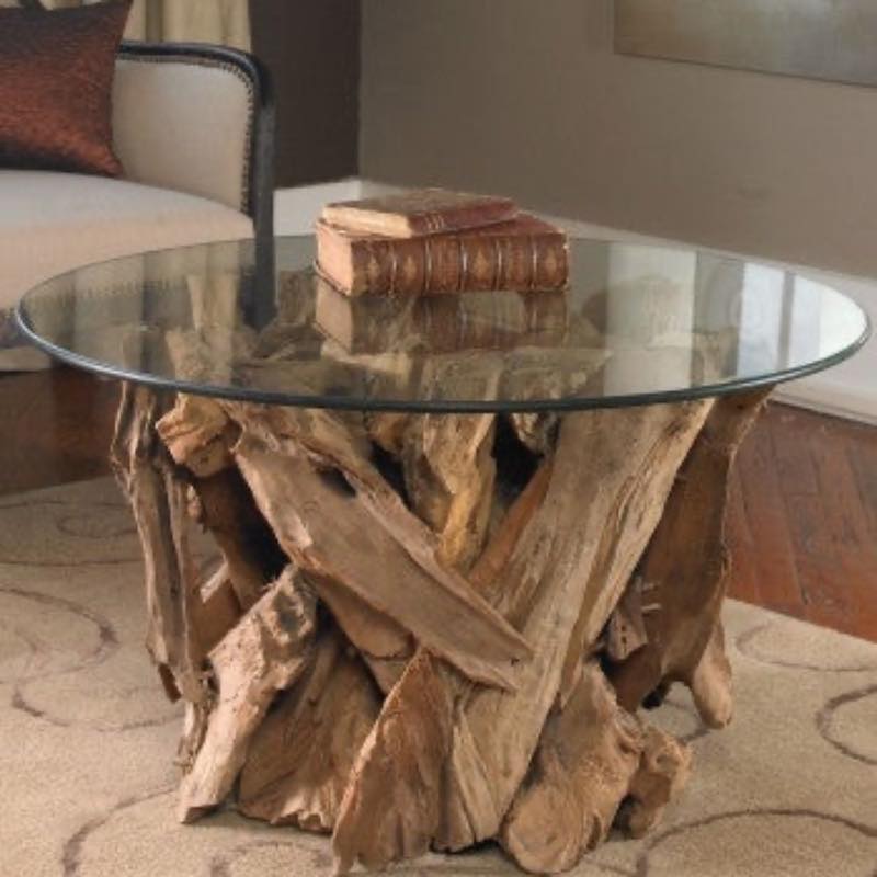 Teak Driftwood & Glass Coffee Table