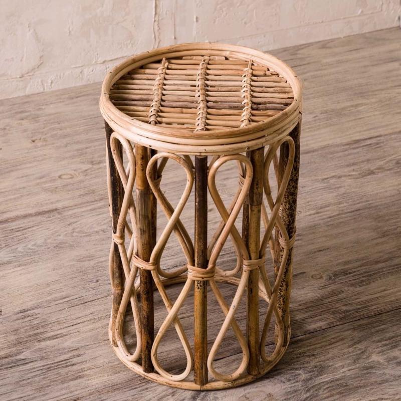 Open Rattan Drum Side Table