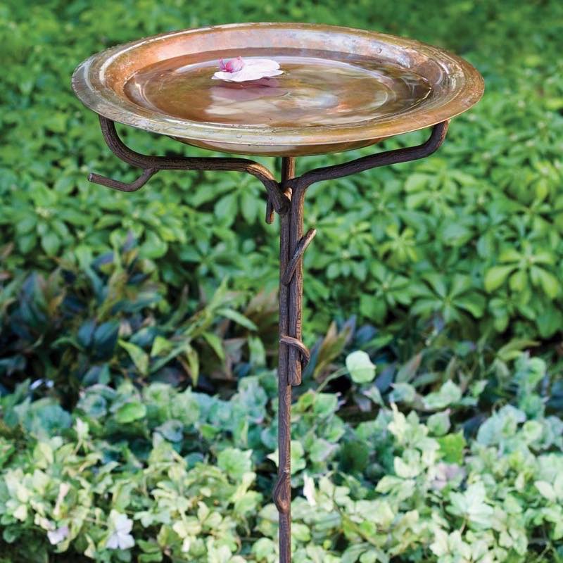 Solid Copper Bird Bath with Twig Metal Stake