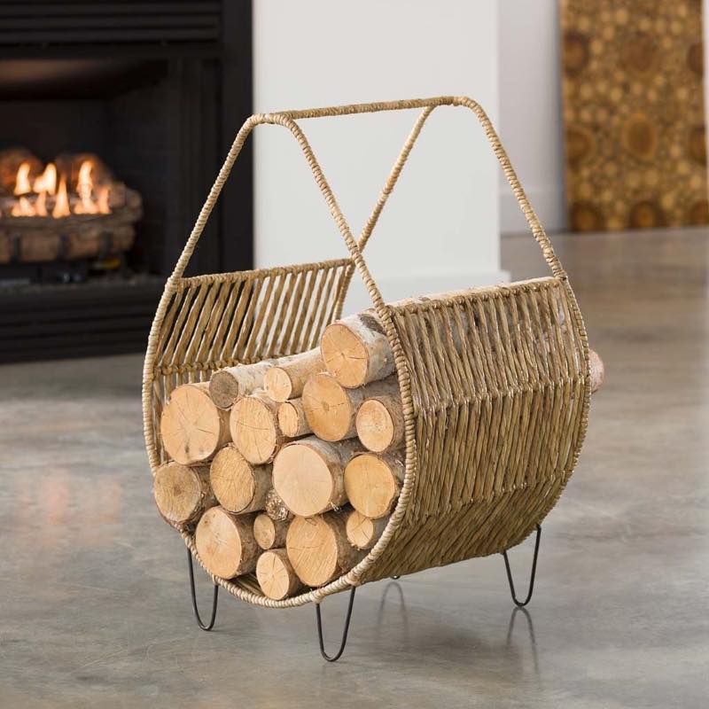 Woven Magazine/ Wood Rack with Tall Handle