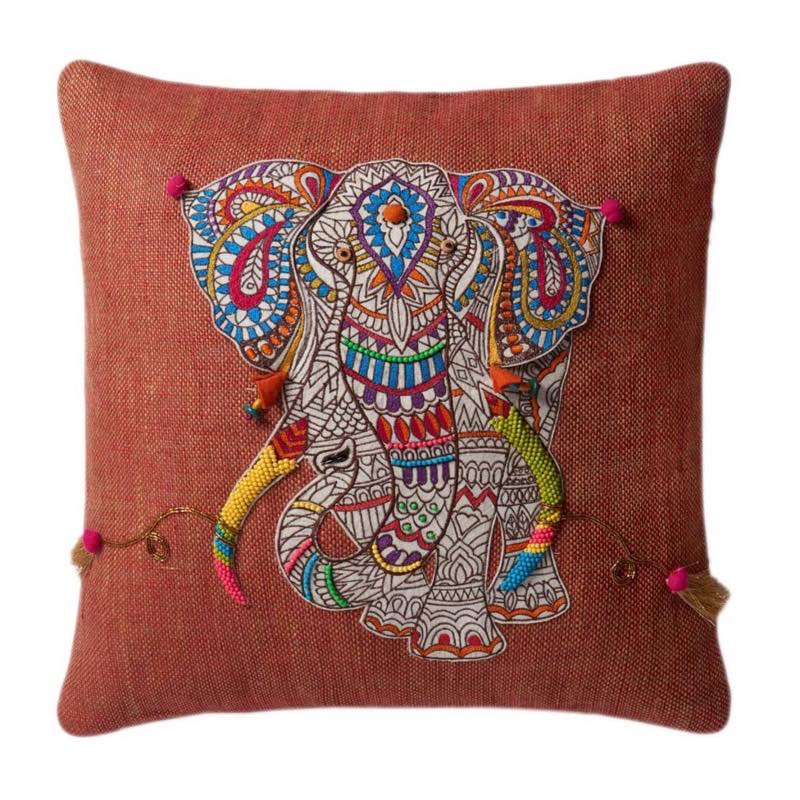 Mandala Elephant Applique Throw Pillow