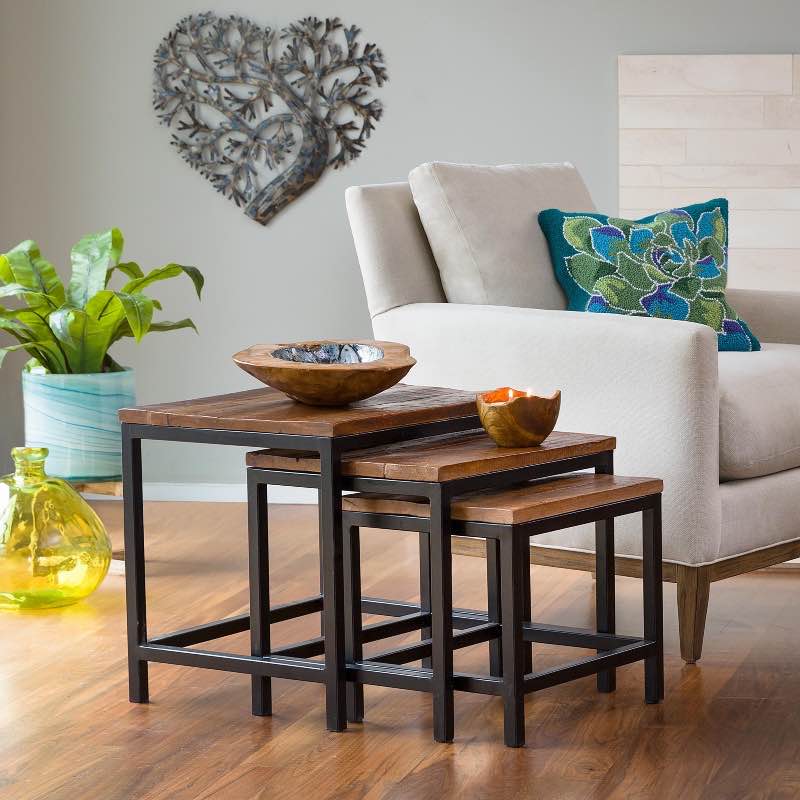 Iron and Reclaimed Wood Nesting Tables, Set of 3