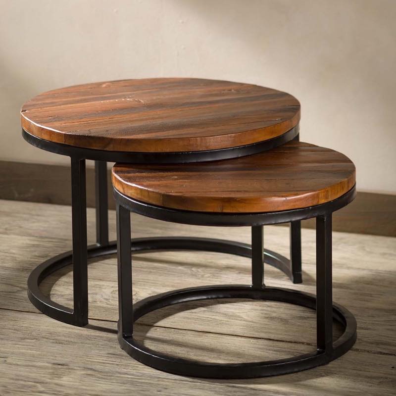 Reclaimed Wood Round Nesting Tables, Set of 2