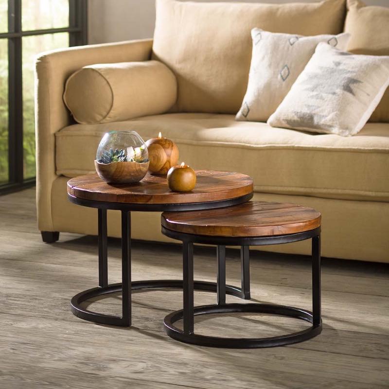 Reclaimed Wood Round Nesting Tables, Set of 2