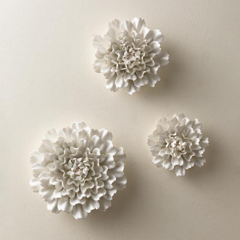 Gold-Rimmed White Ceramic Wall Flowers, Set of 3