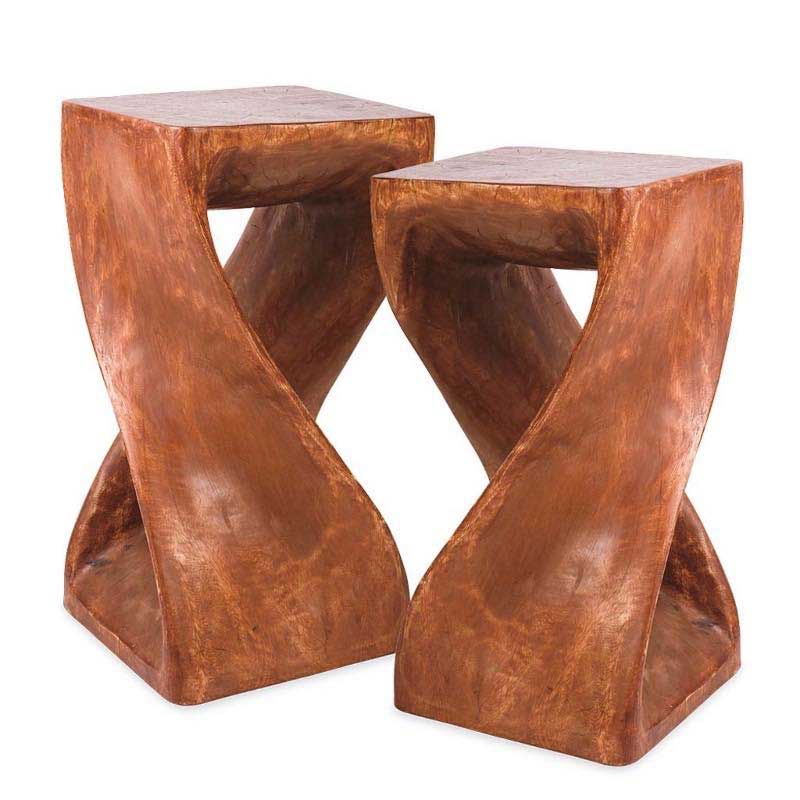 Hand-Carved Monkey Pod Wood Twisty Stool 18