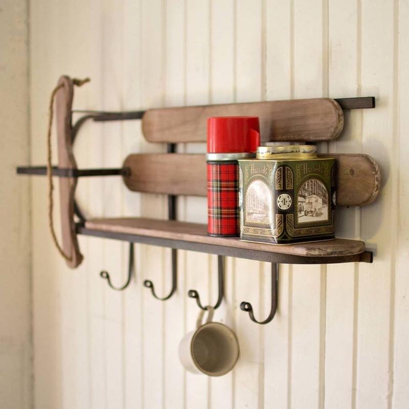 Wood and Iron Sleigh Wall Shelf