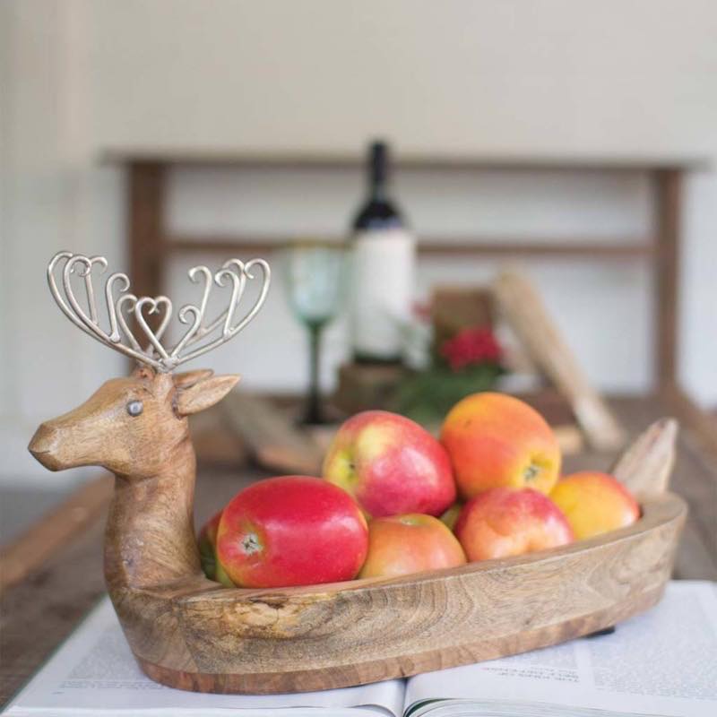 Hand Carved Reindeer Bowl