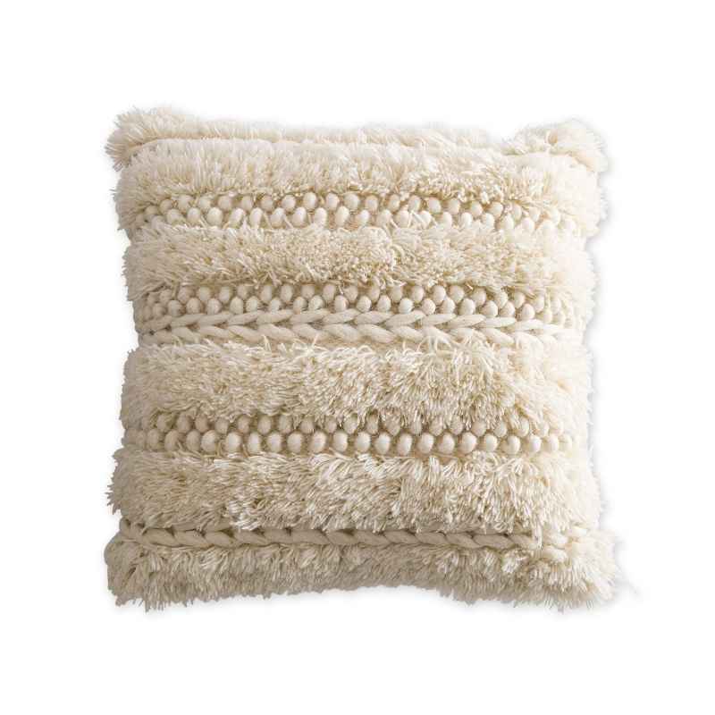 Woven Boho Textured Throw Pillow, Cream Pebble