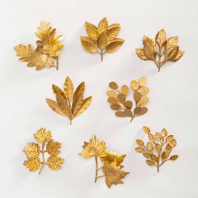 Gold Finish Recycled Metal Leaf Decor, Set of 8