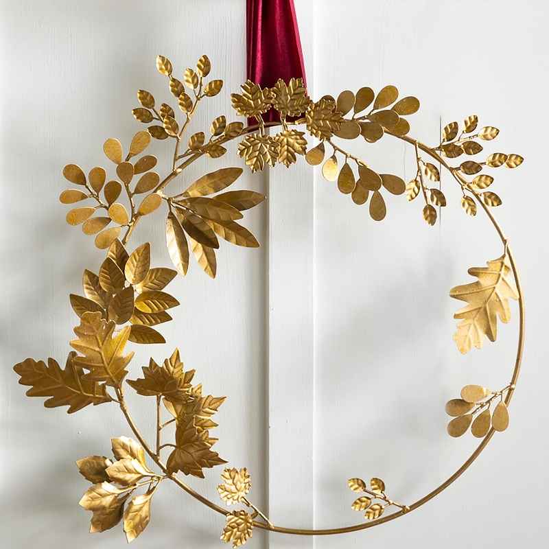 Gold Finish Recycled Metal Leaf Wreath