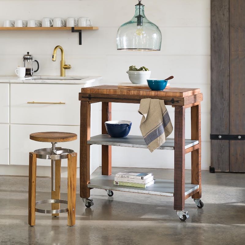 Reclaimed Rolling Butcher Block Kitchen Island with Storage