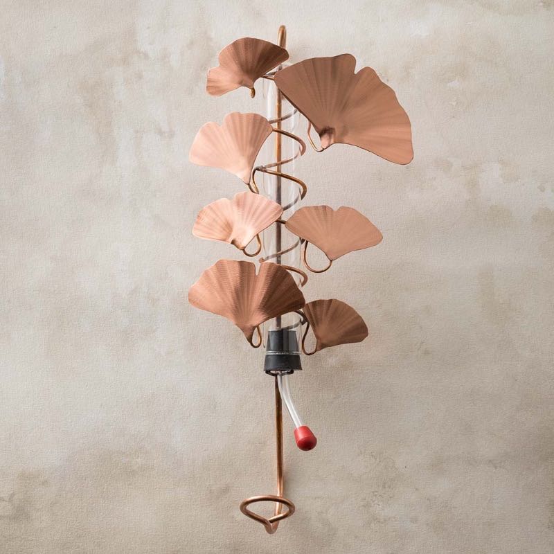 Hummingbird Feeder with Copper Ginkgo Leaves