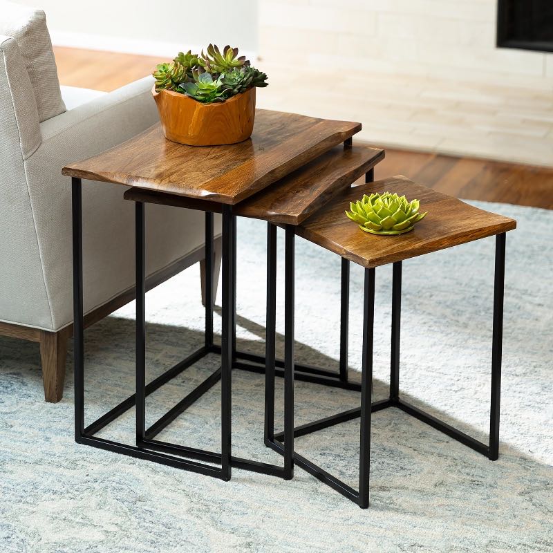 Live-Edge Reclaimed Wood Nesting Tables, Set of 3