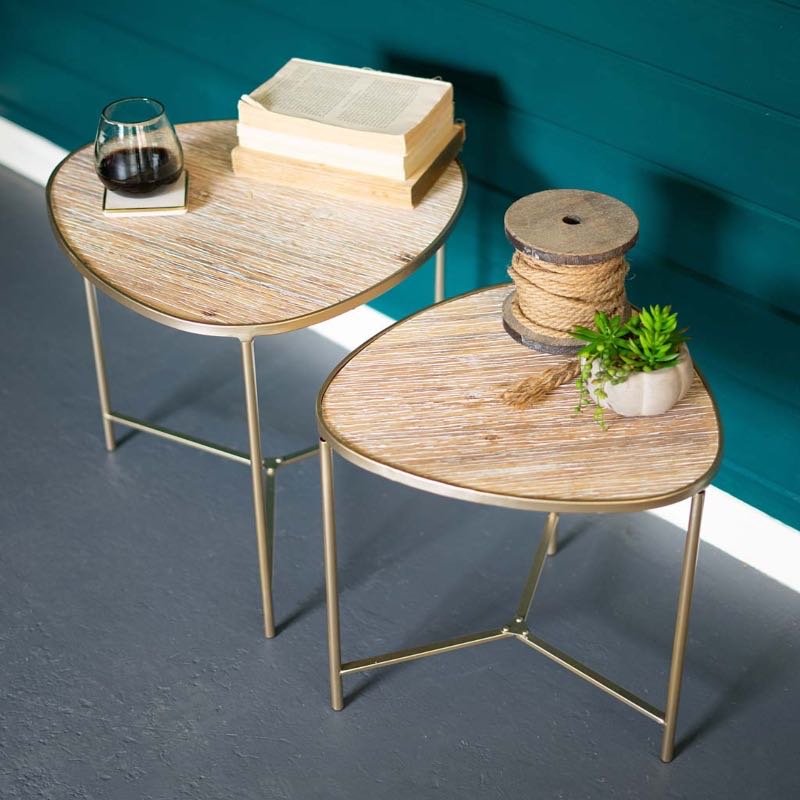 Triangle Gold Finish Side Tables, Set of 2