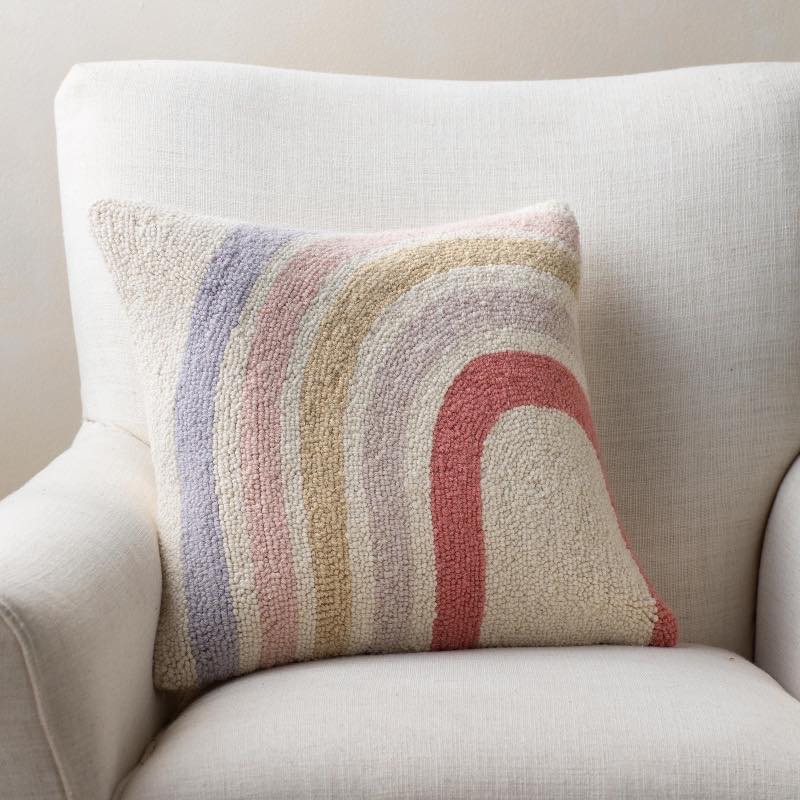 Modern Rainbow Hooked Wool Pillow- Cover Only