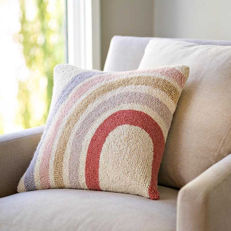 Modern Rainbow Hooked Wool Pillow- Cover Only