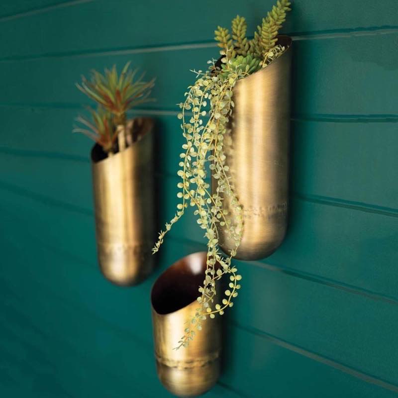 Antique Brass Wall Vases, Set of 3