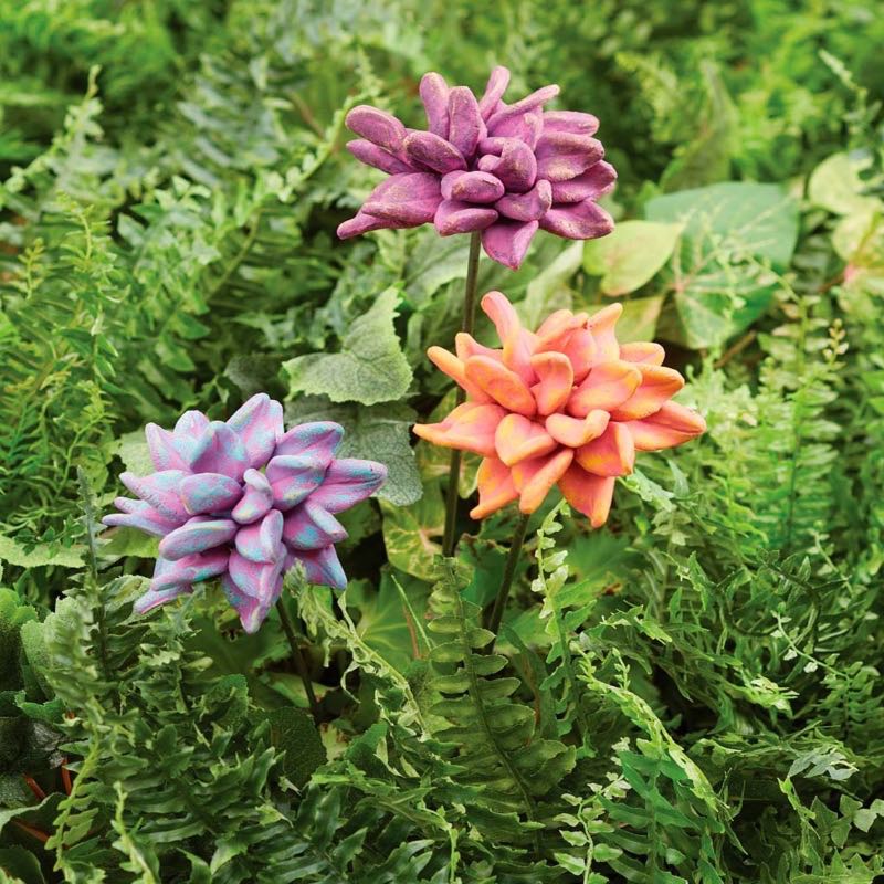 Clay Floral Bloom Stakes, Set of 3