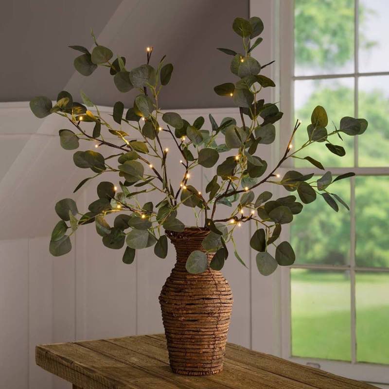 Indoor/Outdoor Battery-Operated Lighted Eucalyptus Branches, Set of 2