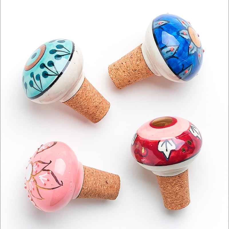 Jalini Wine Bottle Cork Stoppers, Assorted Colors, Set of 3