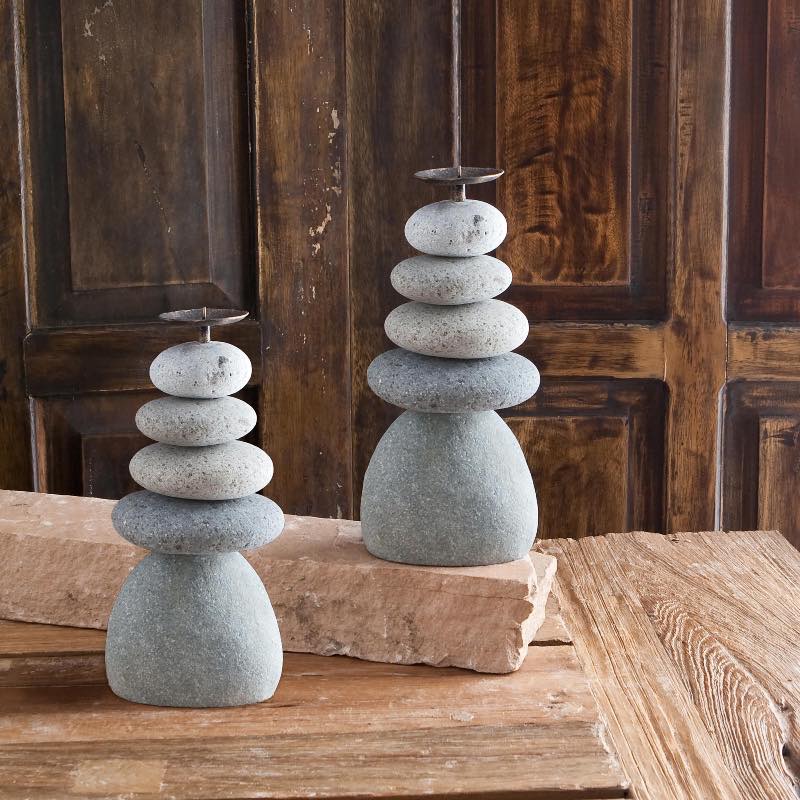 5-Stone Cairn Candle Holders, Set of 2