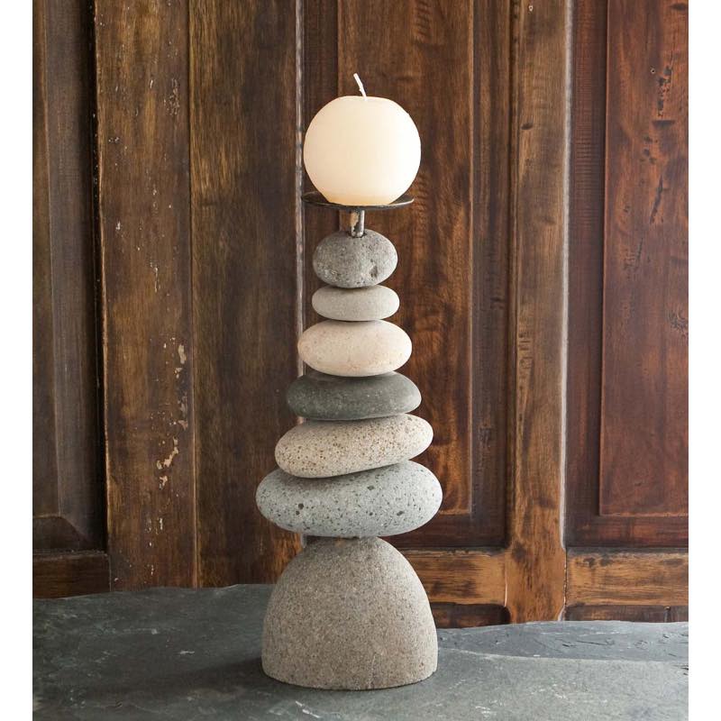 7-Stone Cairn Candle Holders, Set of 2