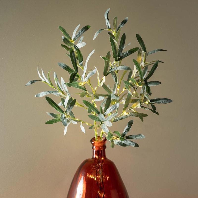 Indoor/Outdoor Battery-Operated Lighted Olive Branches, Set Of 2