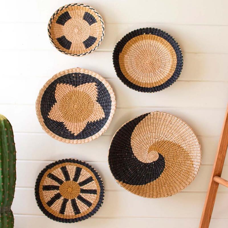 Woven Seagrass Wall Platter Disks, Set of 5