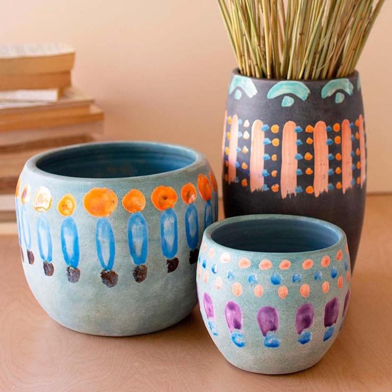 Hand-Painted Colorful Ceramic Vases, Set of 3