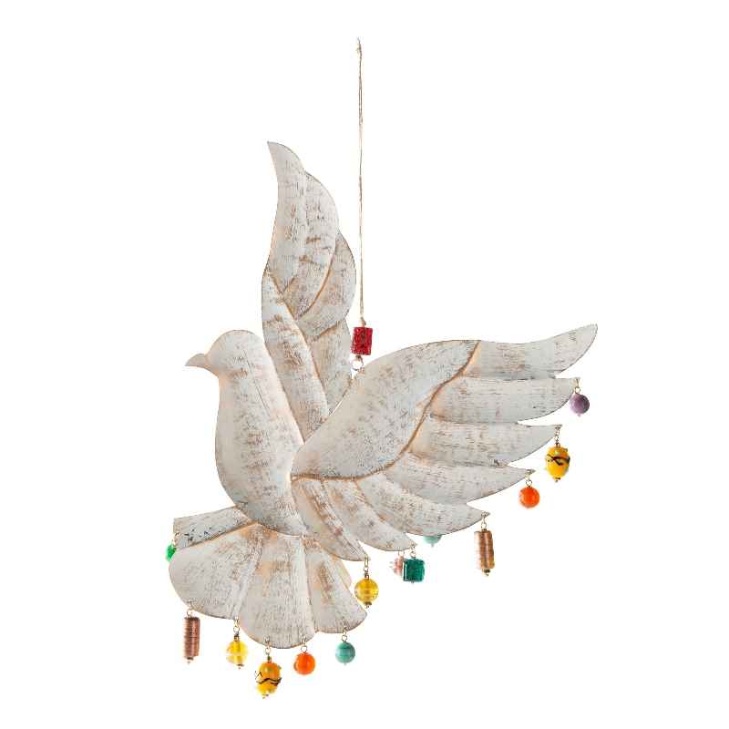 Whitewash Peace-Inspired Metal Dove Wall Chime