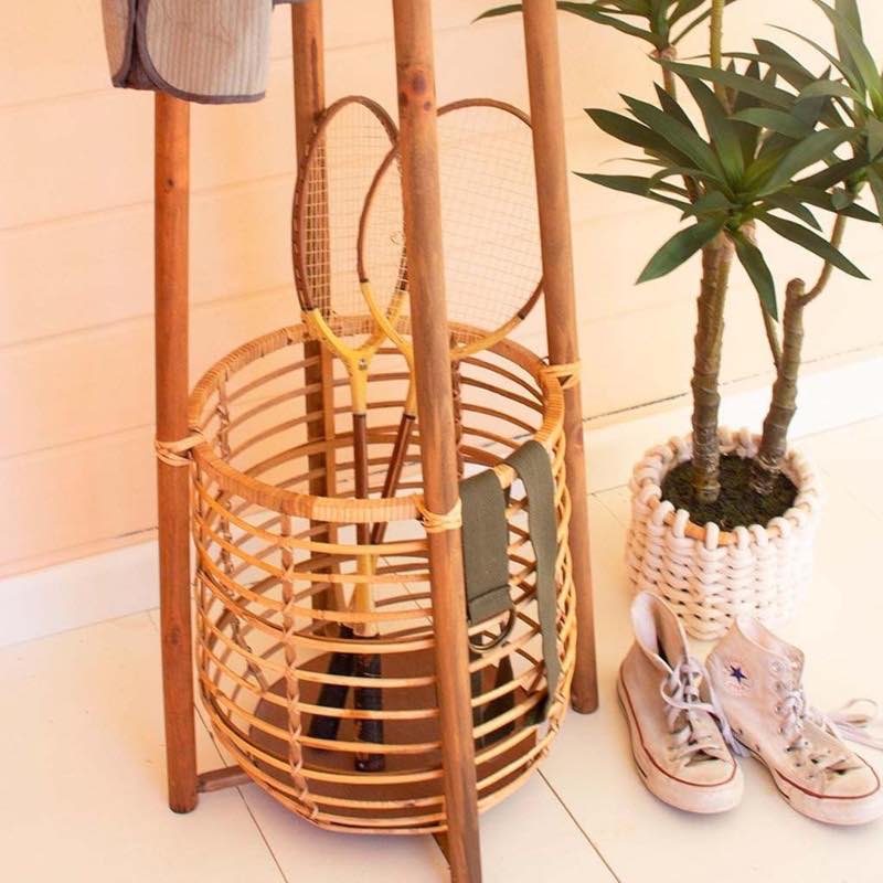 Rattan Coat Rack with Umbrella Basket