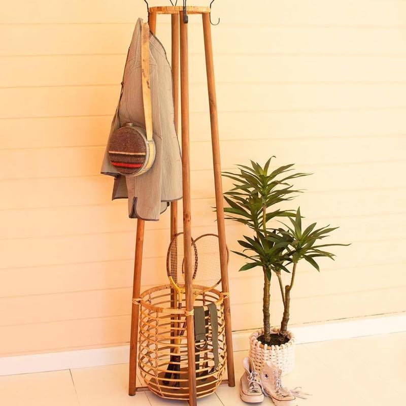 Rattan Coat Rack with Umbrella Basket