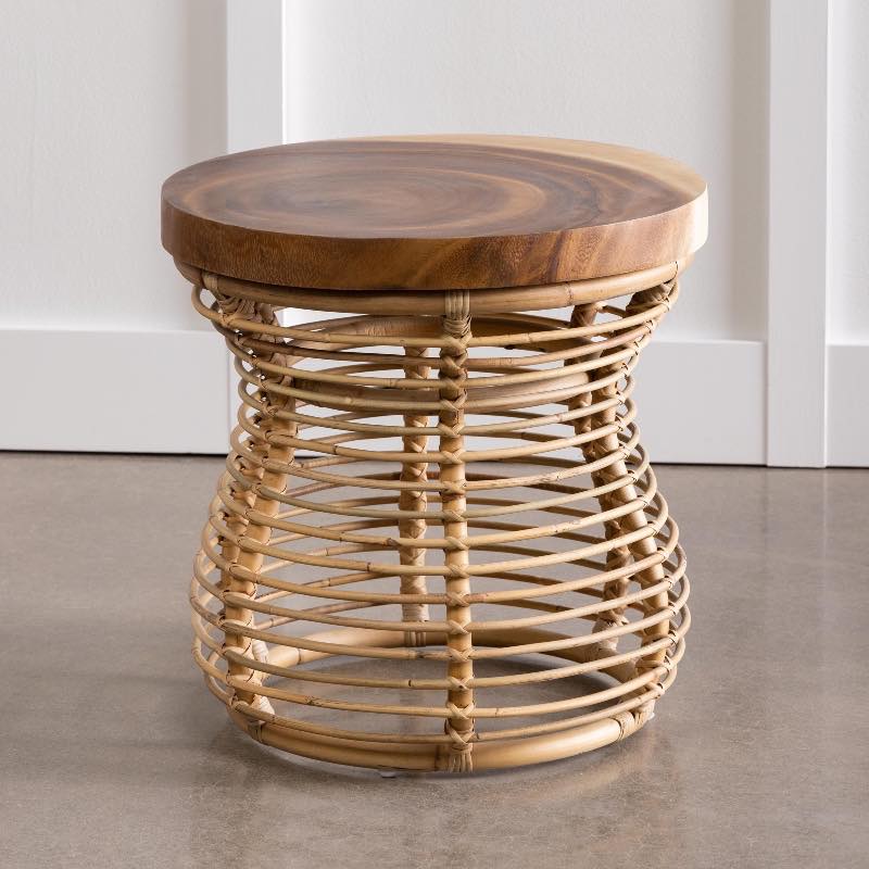 Rattan and Wood Side Table