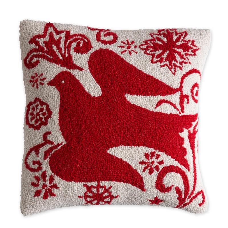 Red Dove Hand-Hooked Wool Pillow Cover