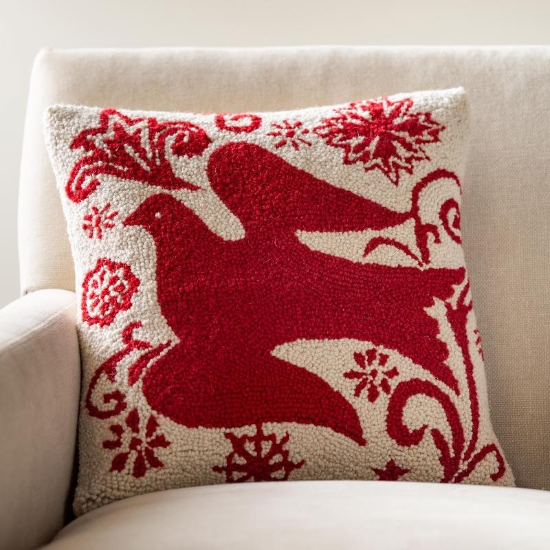 Red Dove Hand Hooked Wool Pillow Cover